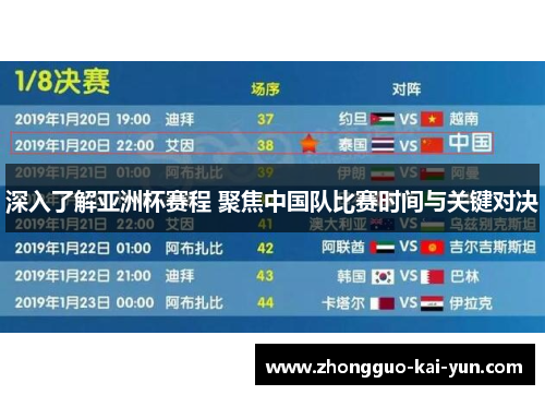 深入了解亚洲杯赛程 聚焦中国队比赛时间与关键对决